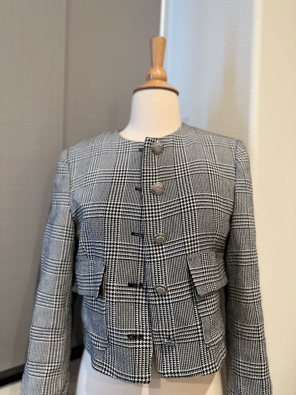 Zara Black & White Glen Plaid Blazer